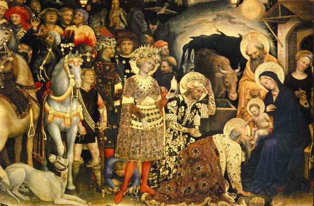 Os três Reis Magos e alguns pastores