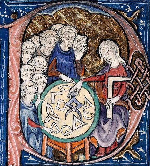 Professores e alunos na escola. O ensino medieval– Parte 2 Geometria, The British Library