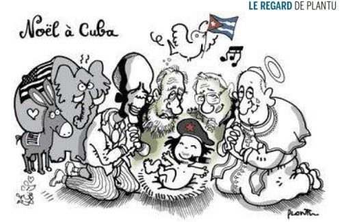 Por que festejar o engodo cubano? Charge irreverente no jornal francês “Le Monde” sobre o reatamento das relações entre EUA e Cuba.