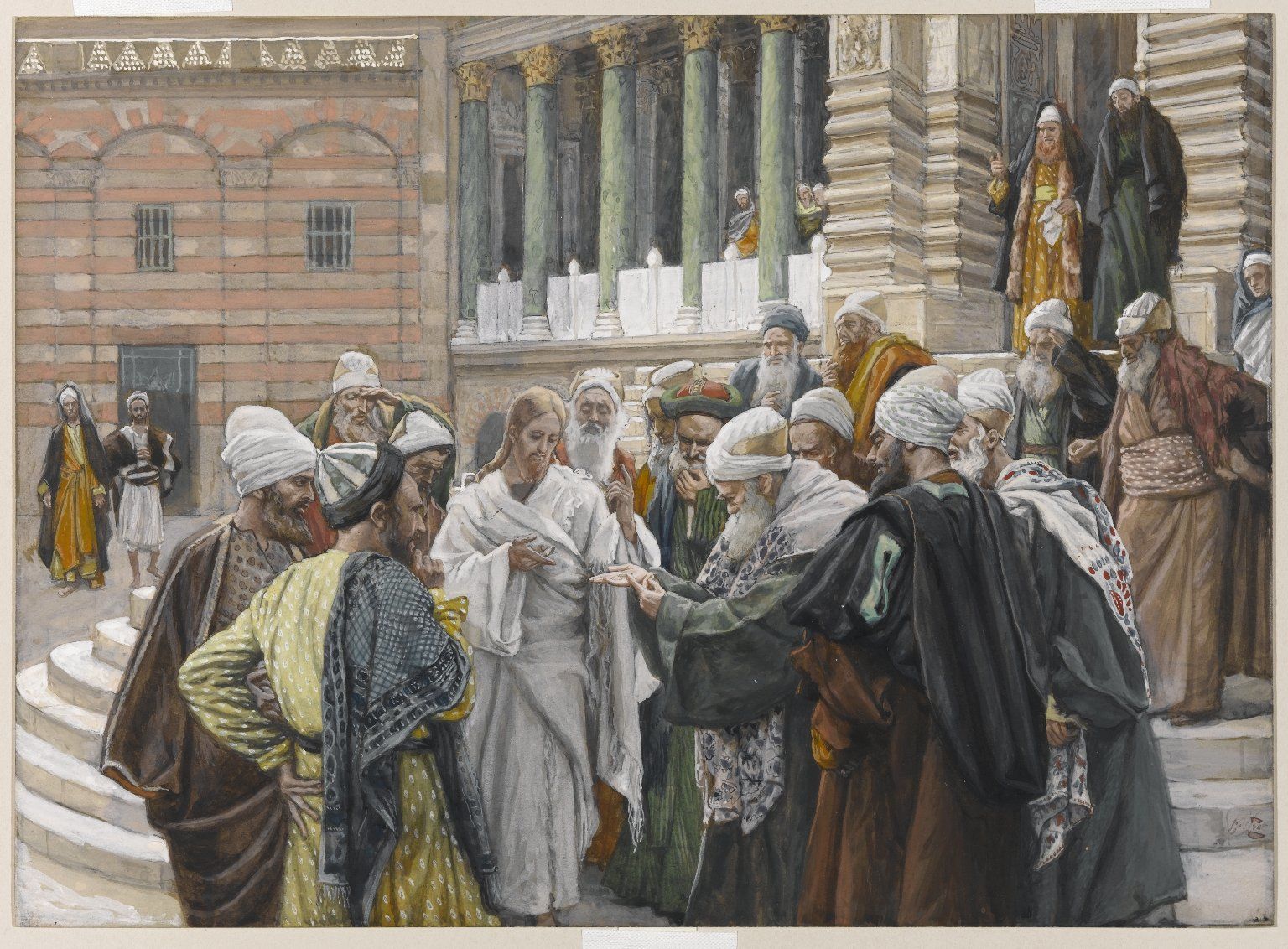 Os fariseus e os saduceus do nosso tempo “O tributo a César”, quadro de James Tissot. Os fariseus tentam fazer com que Jesus Cristo caia em contradição.