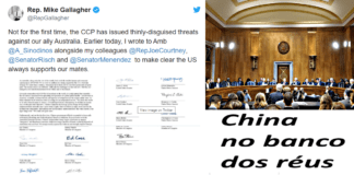 Congressistas americanos apóiam Austrália contra ameaça da China. Alerta, Brasil!